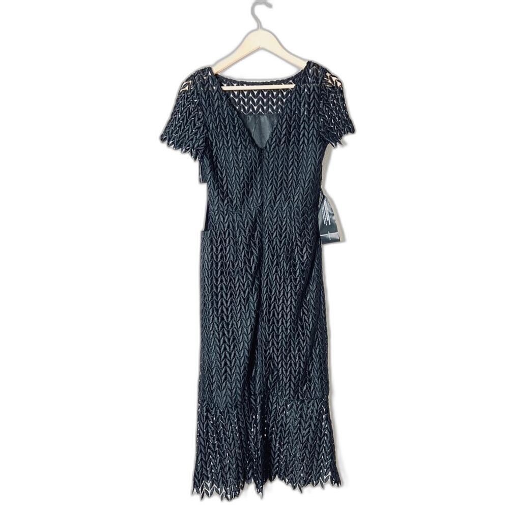 Kay Unger Tatum Floral Lace Midi Dress Black Classic Classy Old Money NWT Size 4 - Picture 6 of 15